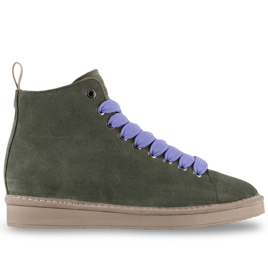 Polacchino Panchic donna camoscio verde militare con pelo