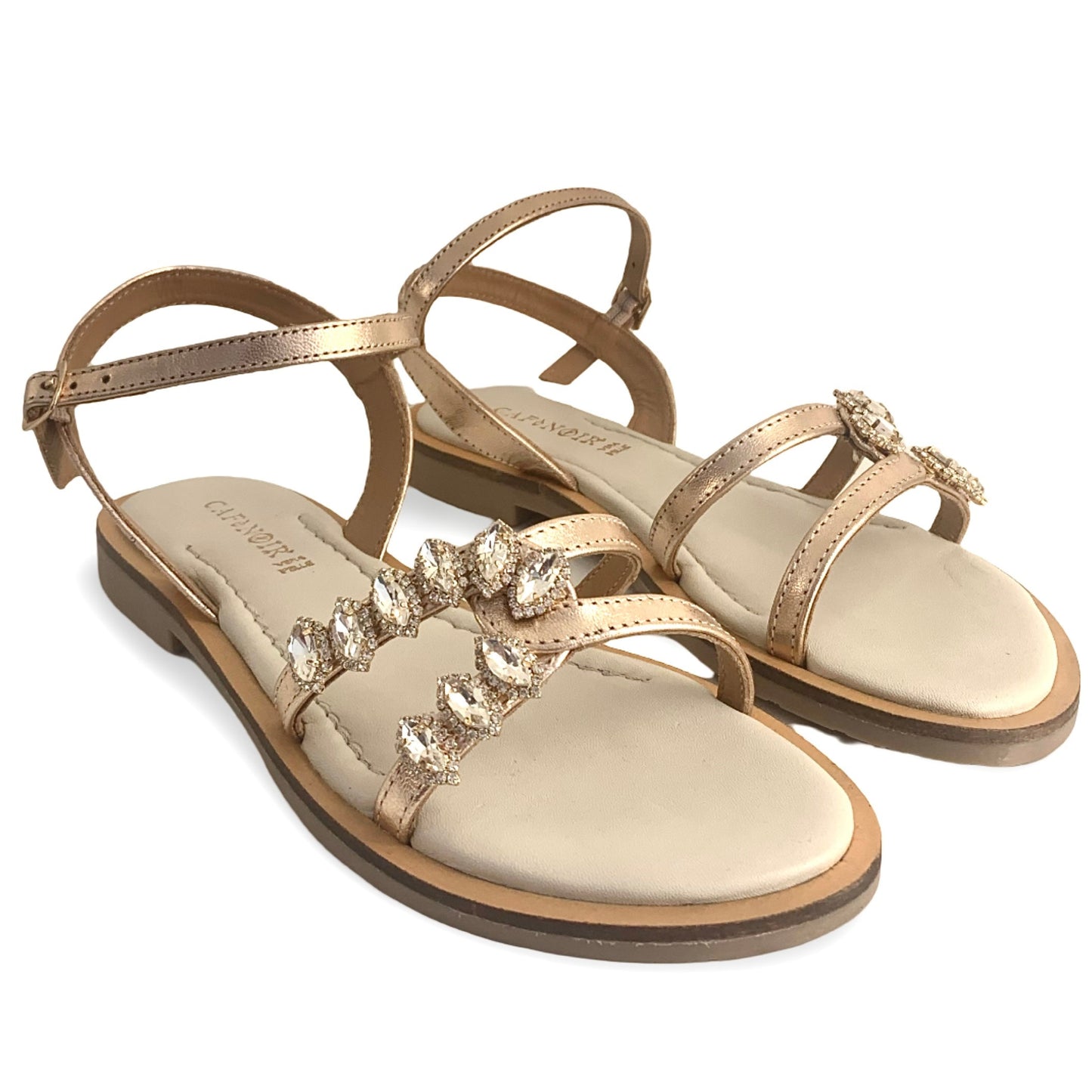 Sandali CafèNoir donna pelle oro rosa pietre