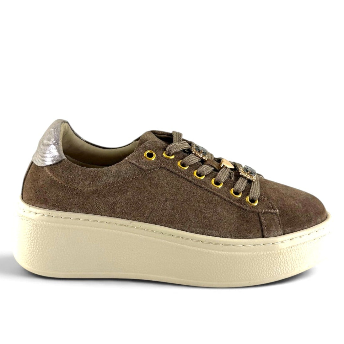 Sneakers Step women suede taupe jewel appliqués