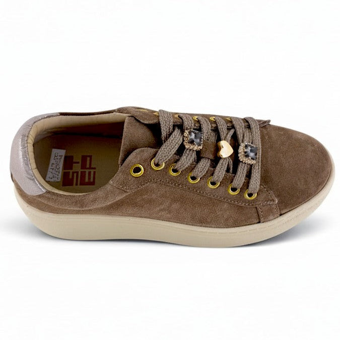 Sneakers Step women suede taupe jewel appliqués