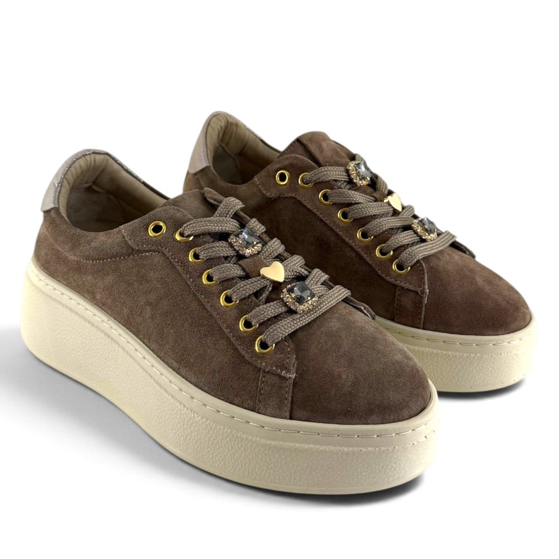 Sneakers Step women suede taupe jewel appliqués