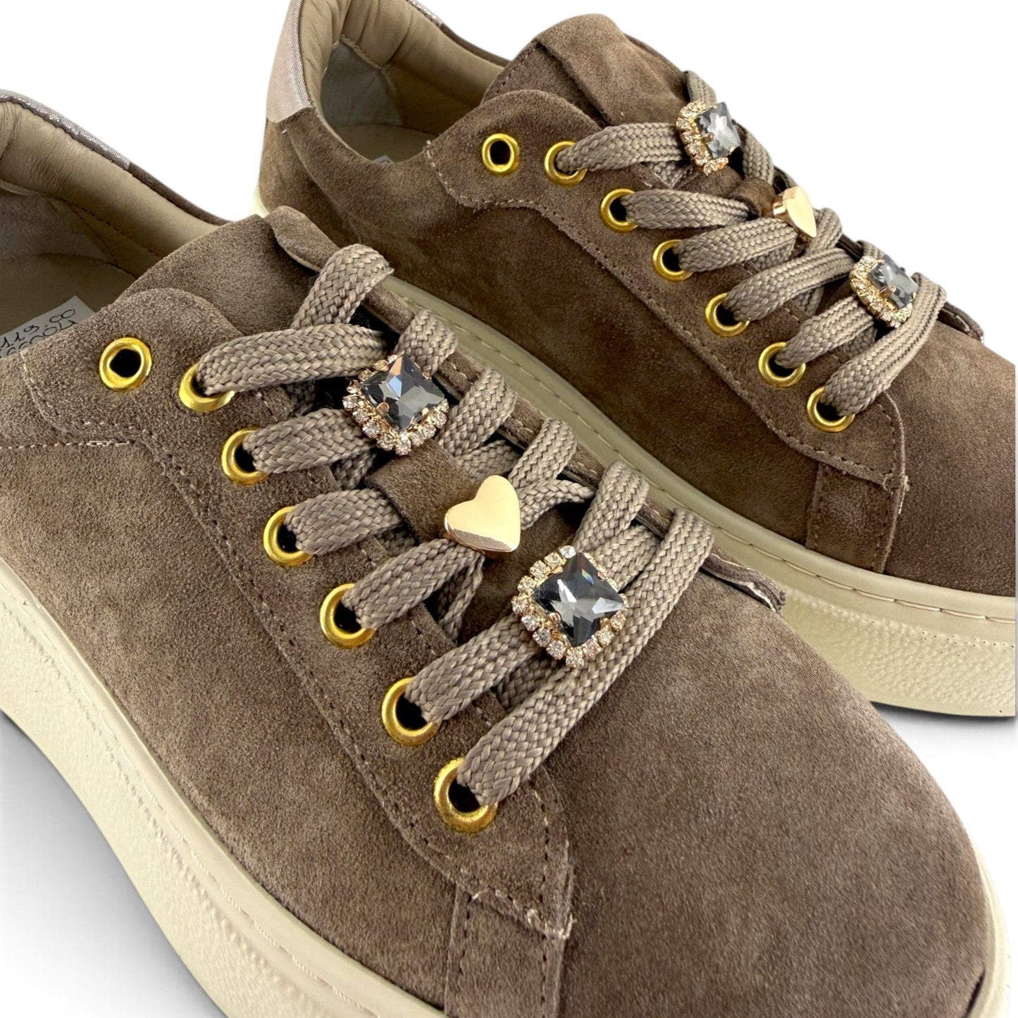 Sneakers Step women suede taupe jewel appliqués