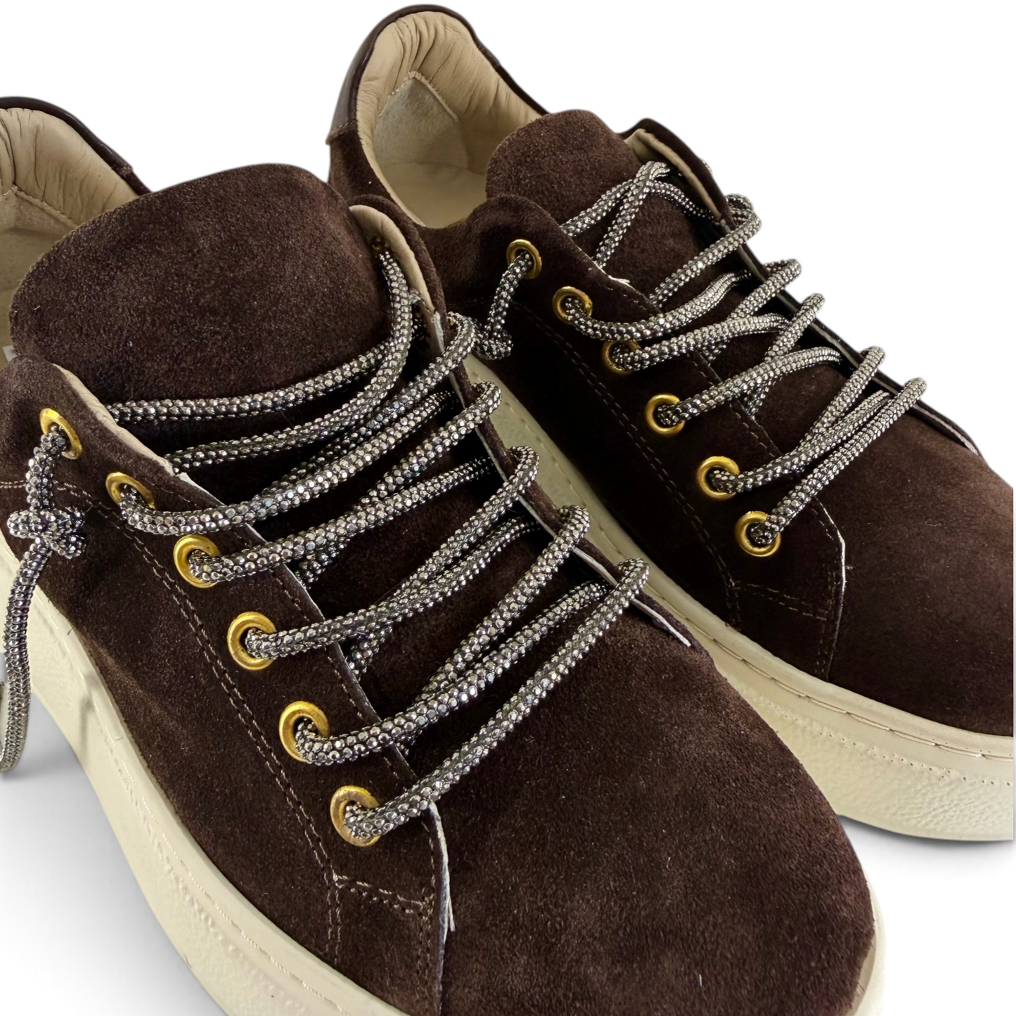 Sneakers Step woman suede dark brown leather strass