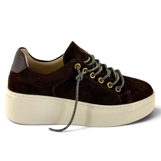 Sneakers Step donna pelle scamosciata marrone strass