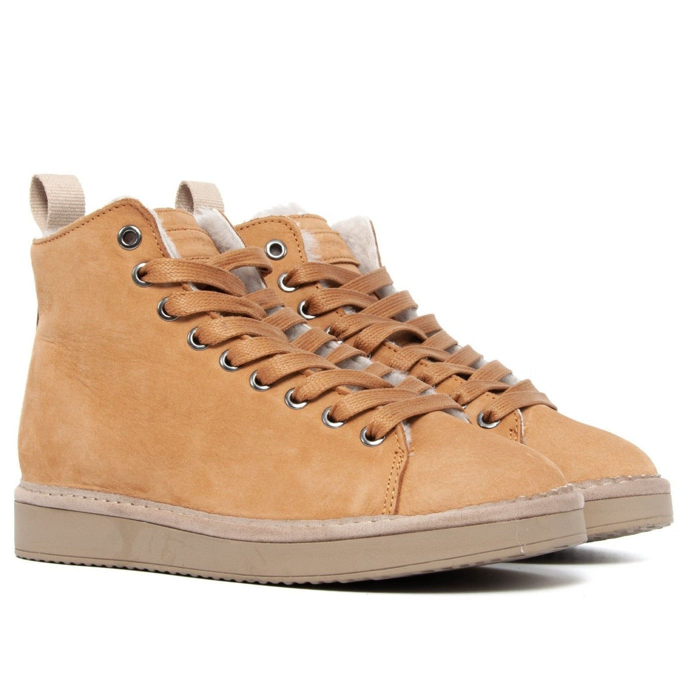 Sneakers Panchic woman camel leather lined sheepskin