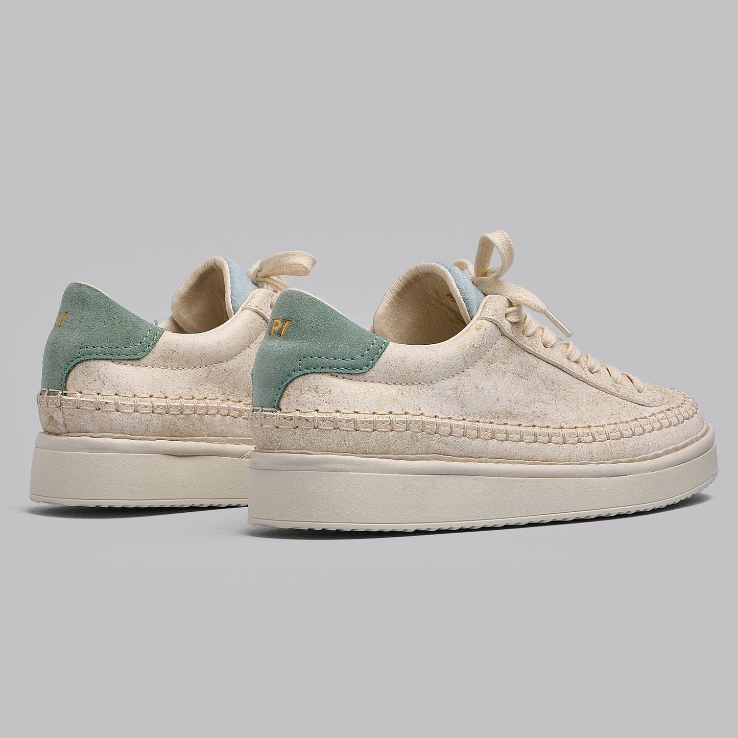 Sneakers Panchic donna pelle lurex avorio e azzurro perla
