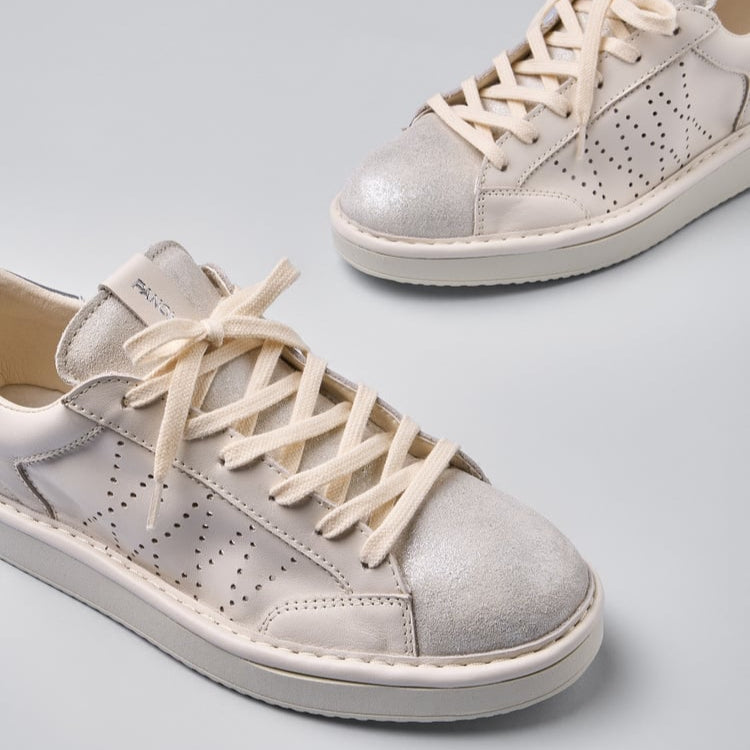 Sneakers Panchic donna pelle bianco e lurex argento