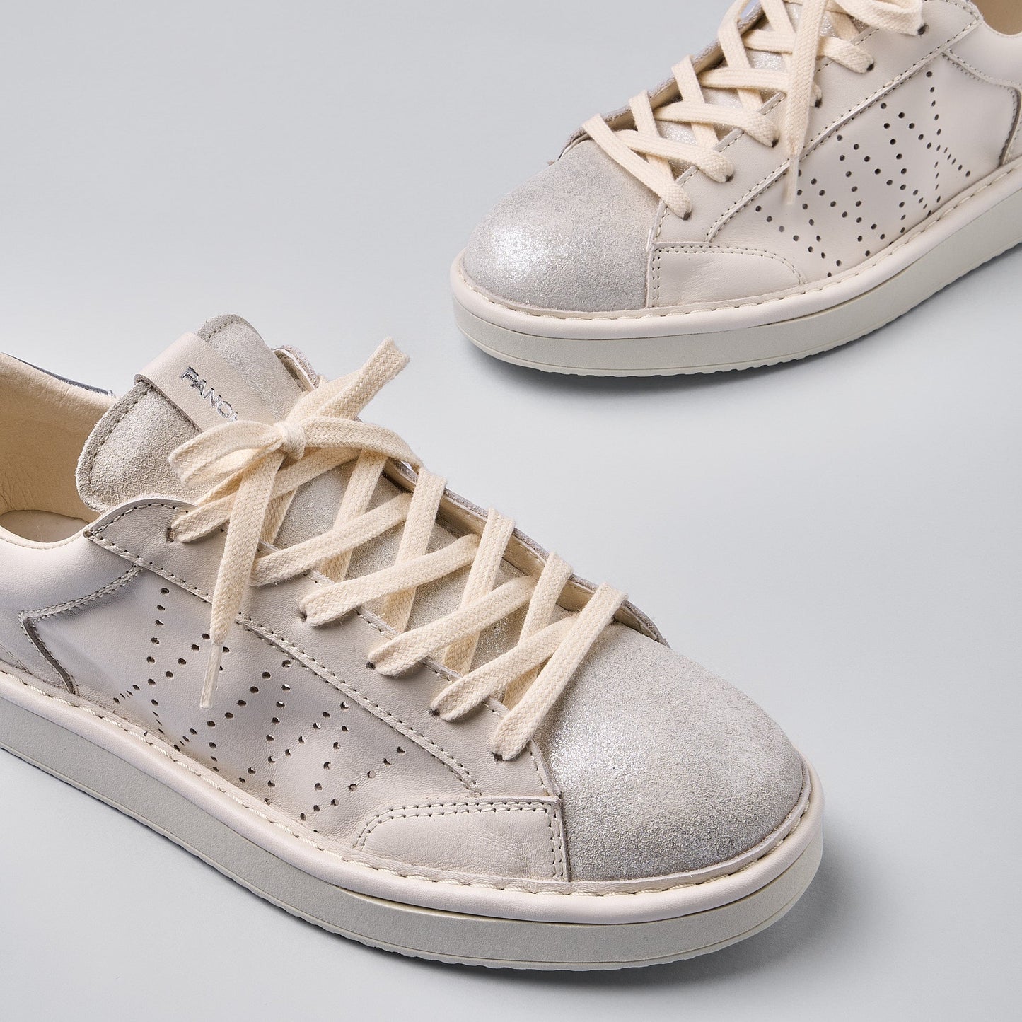 Sneakers Panchic donna pelle bianco e lurex argento