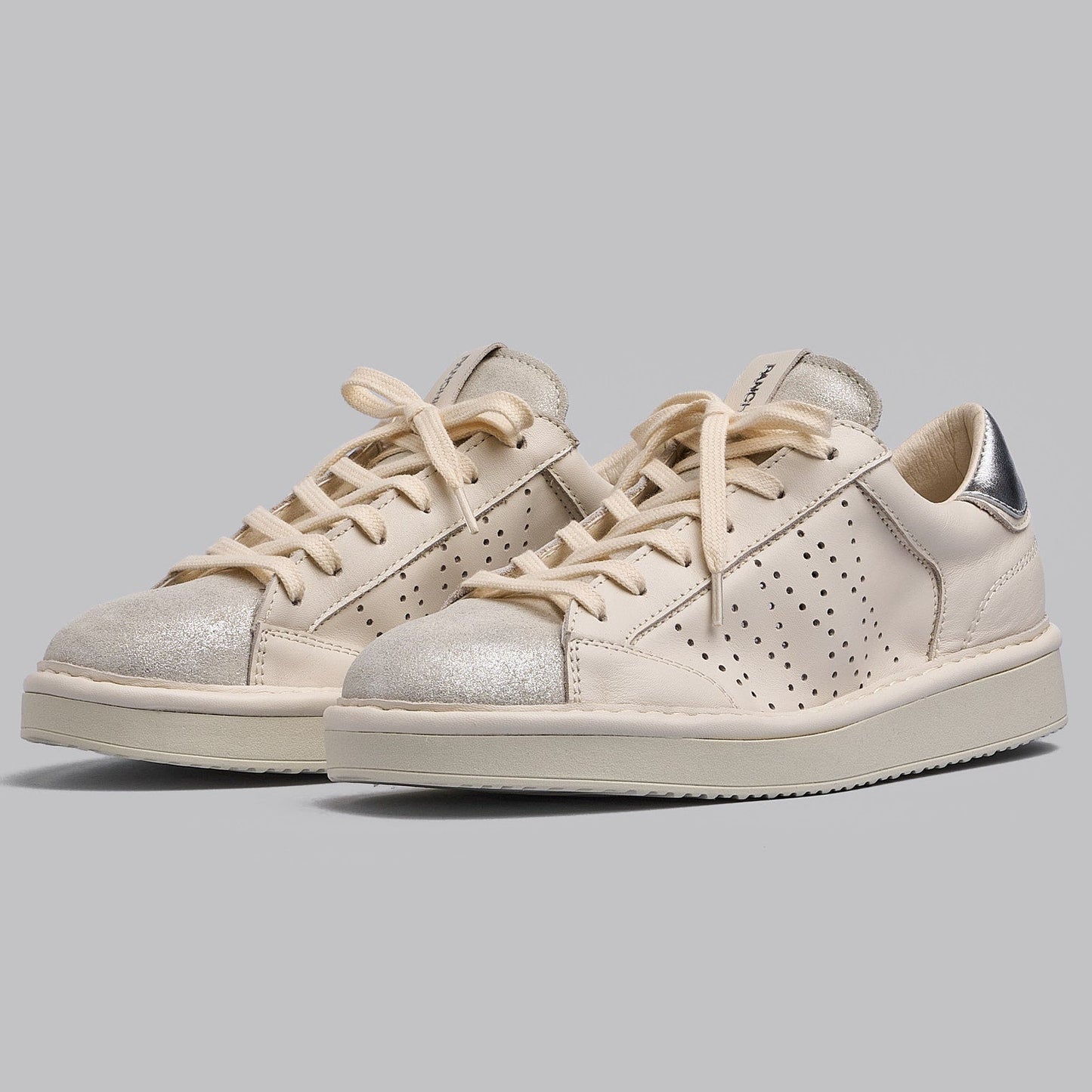 Sneakers Panchic donna pelle bianco e lurex argento