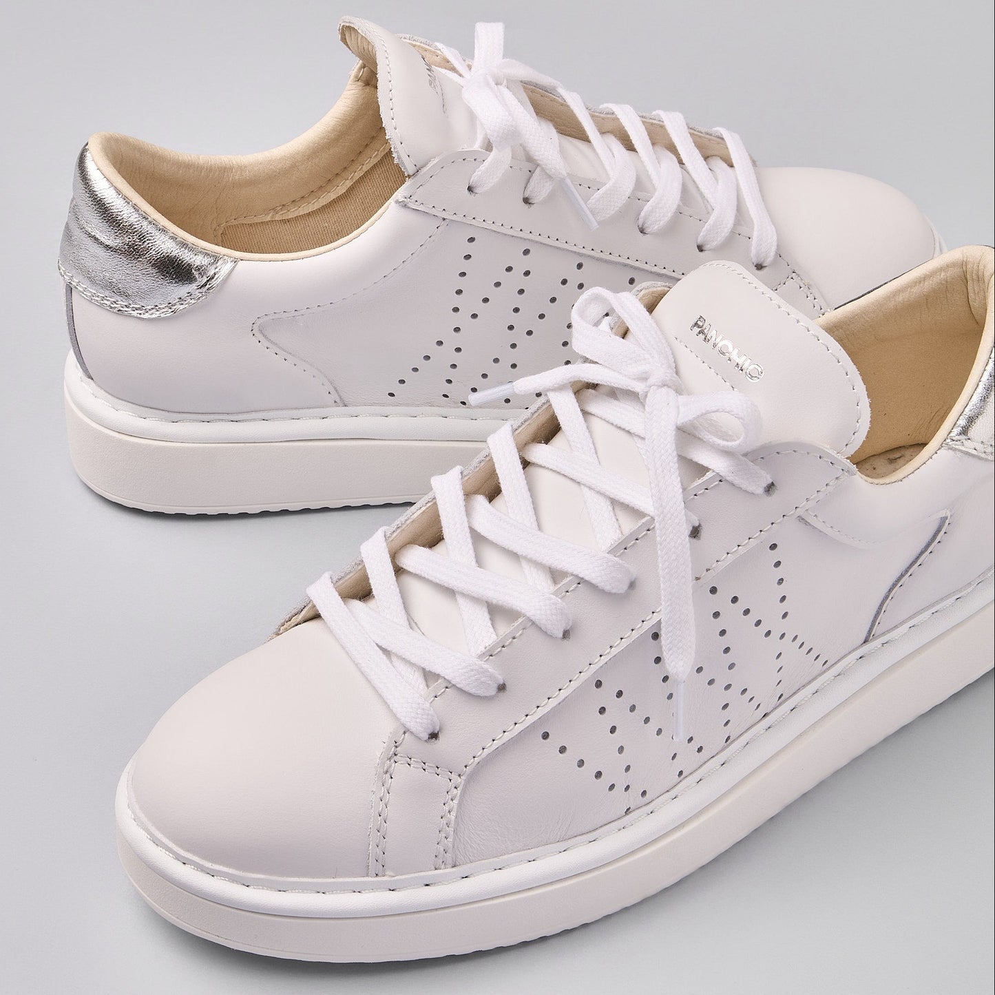 Sneakers Panchic donna pelle bianco e spoiler argento