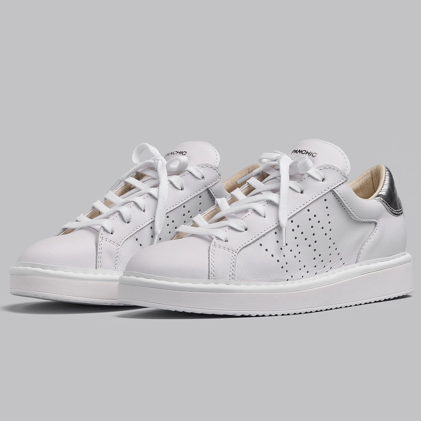 Sneakers Panchic donna pelle bianco e spoiler argento