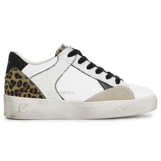 Sneakers CafèNoir woman white eco-leather animalier inserts