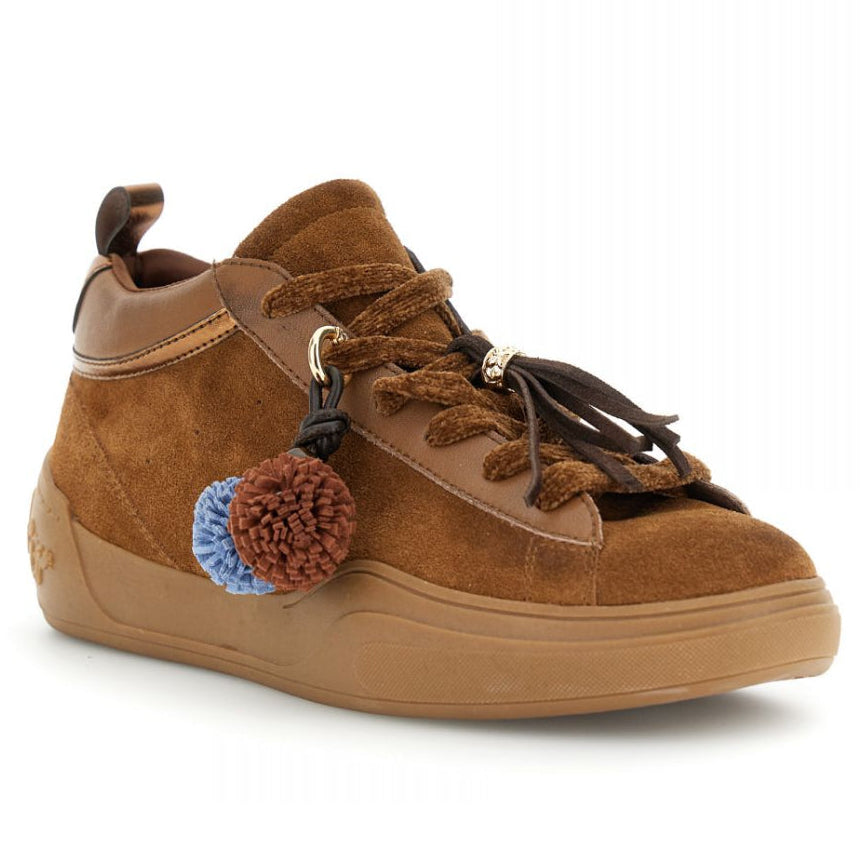 Sneakers CafèNoir woman brown suede charms