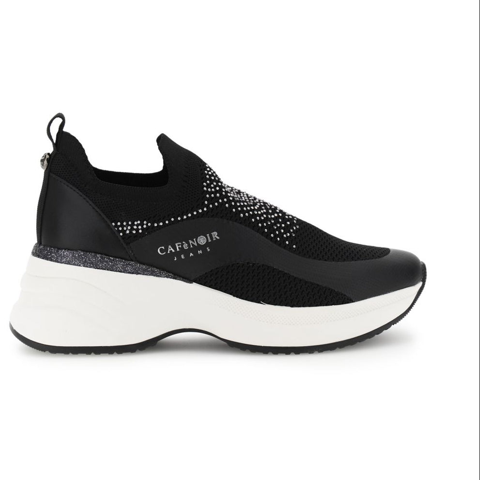 Sneakers slip-on CafèNoir donna tessuto elasticizzato nero