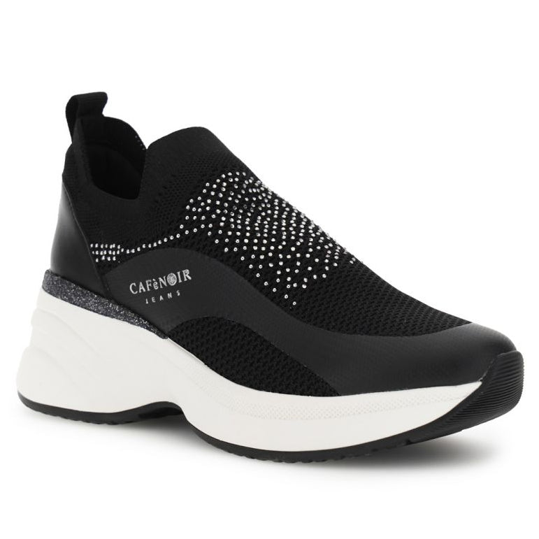Sneakers slip-on CafèNoir donna tessuto elasticizzato nero