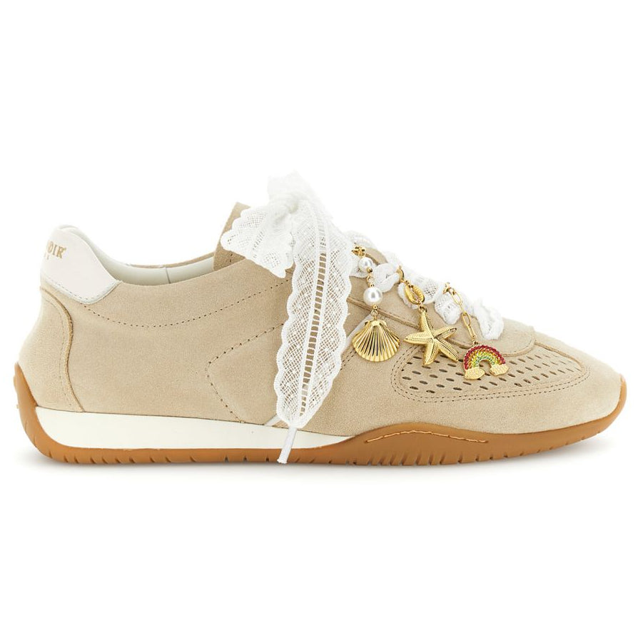 Sneakers CafèNoir donna pelle taupe lacci pizzo