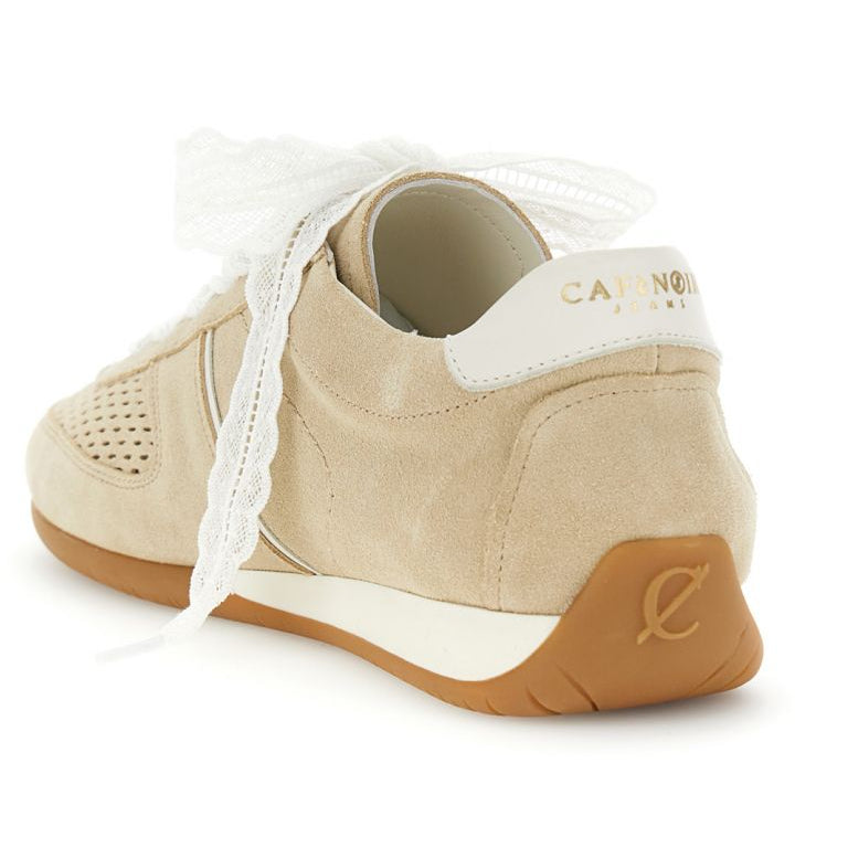 Sneakers CafèNoir donna pelle taupe lacci pizzo