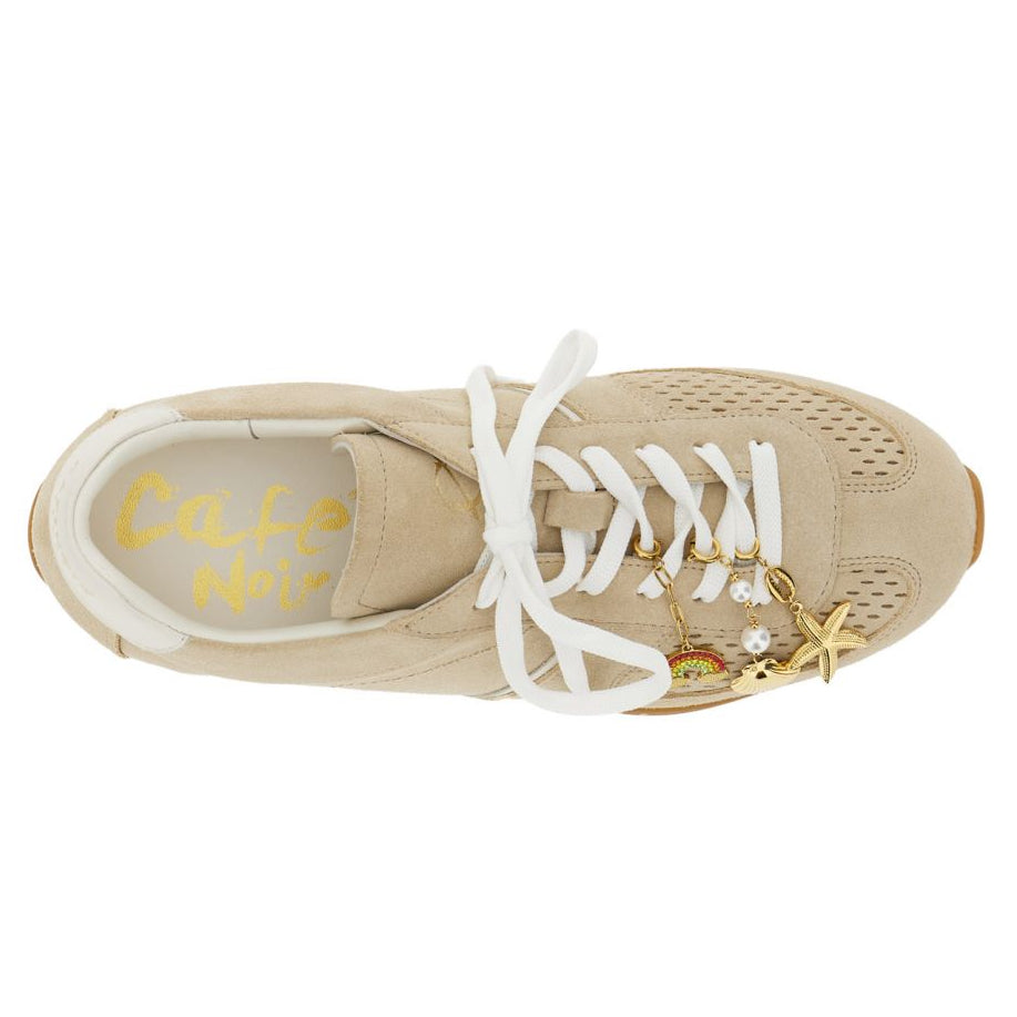 Sneakers CafèNoir donna pelle taupe lacci pizzo