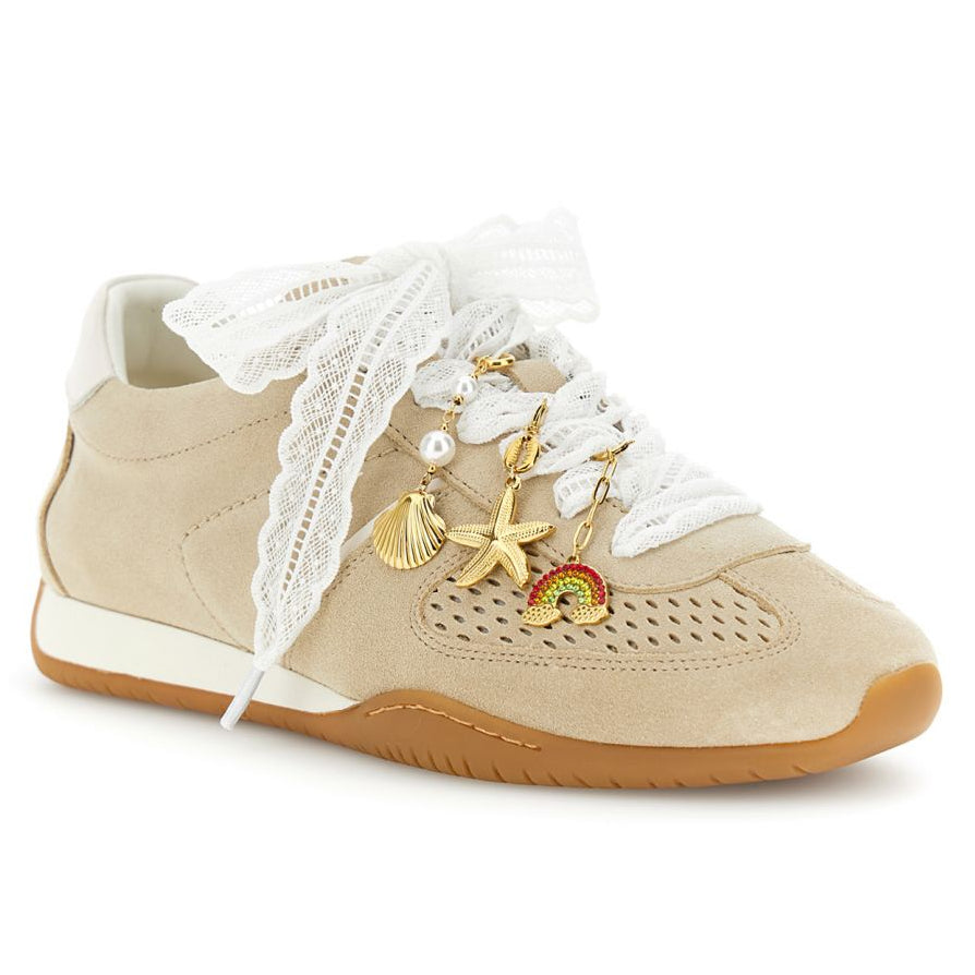 Sneakers CafèNoir donna pelle taupe lacci pizzo