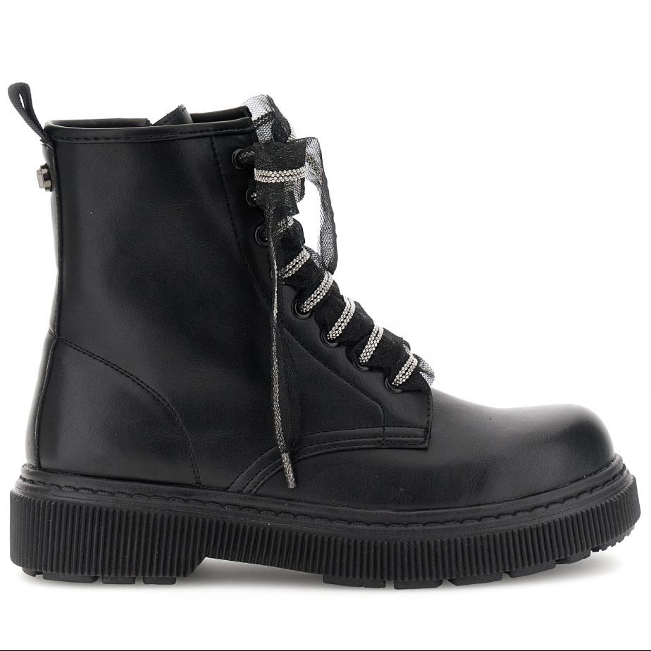 Combat boots CafèNoir woman black eco-leather tulle laces