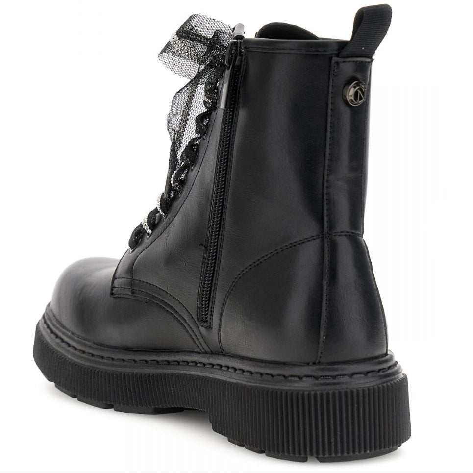 Combat boots CafèNoir woman black eco-leather tulle laces