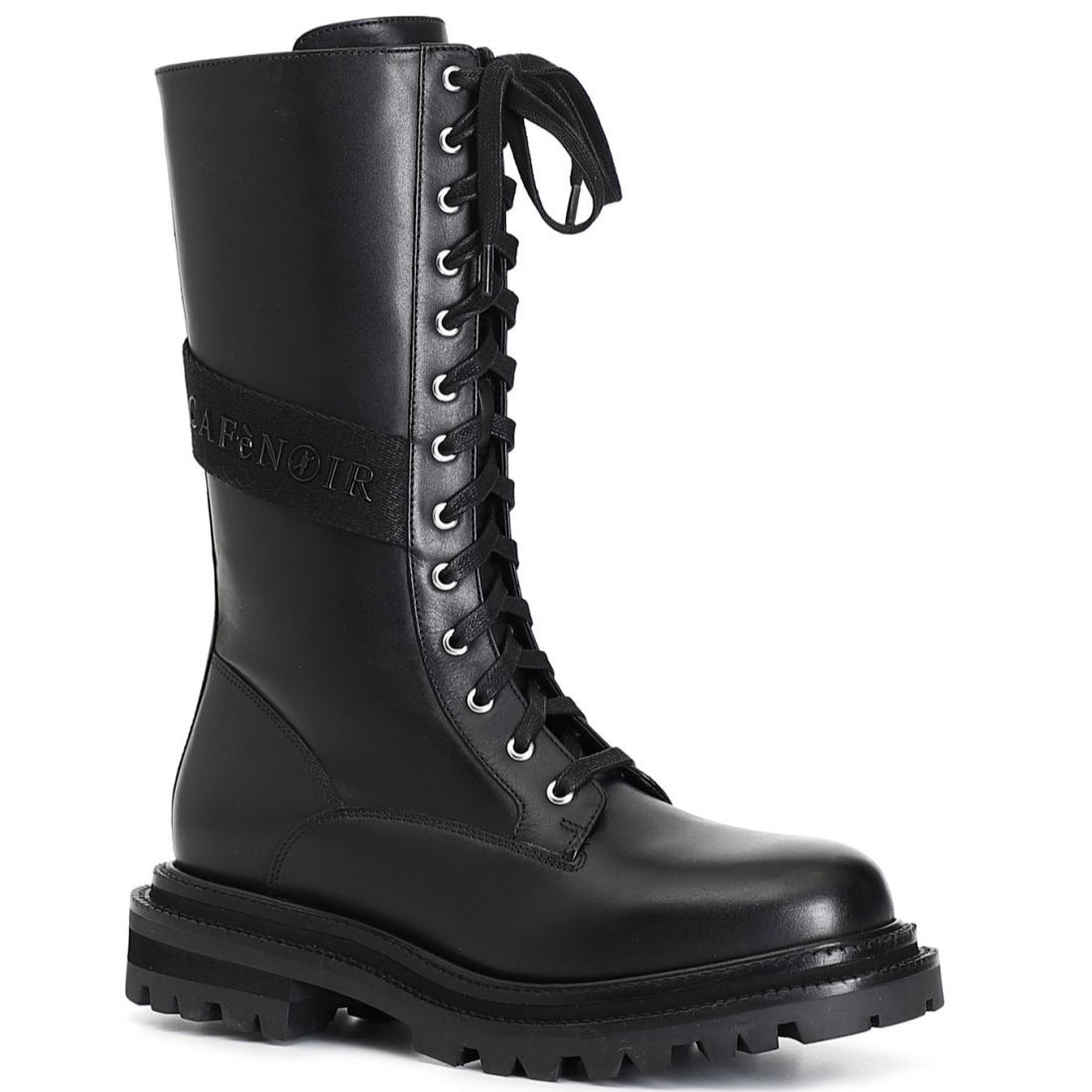 Anfibi CafeNoir donna pelle nero zip e lacci Vertice Store