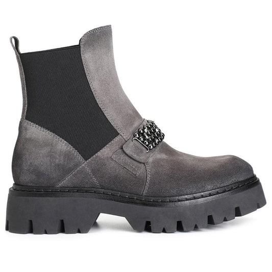 Ankle Boots CafèNoir woman asphalt grey suede pearl application