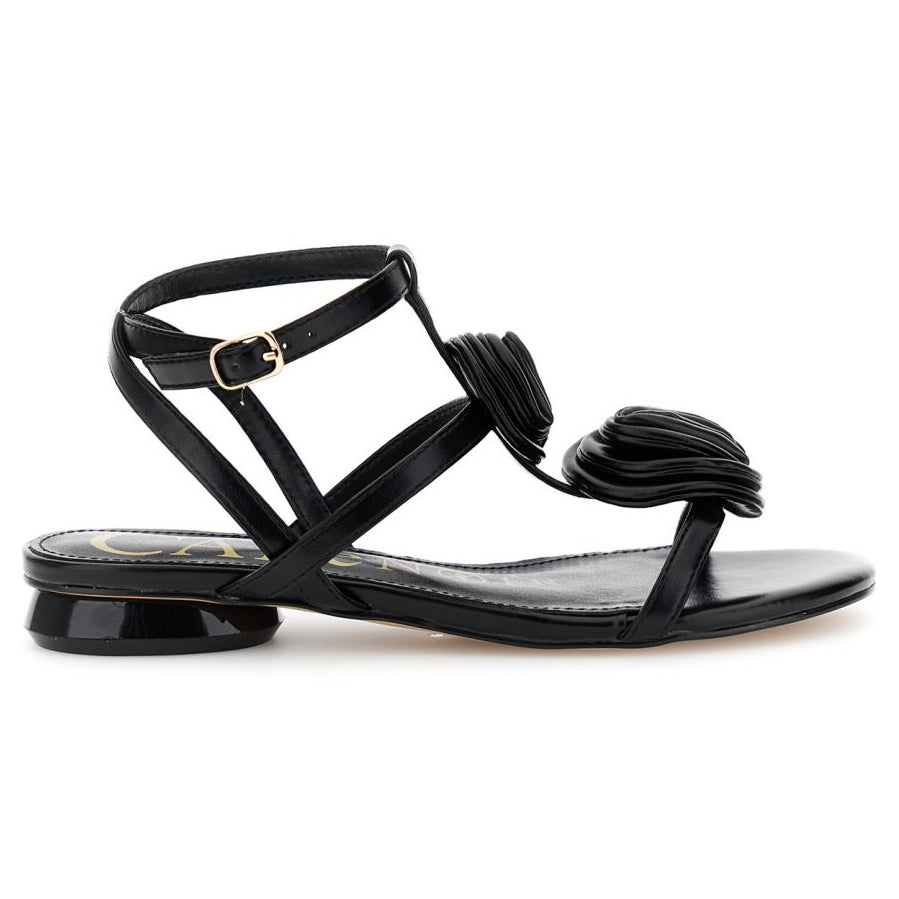 Sandals CafèNoir woman black leather flower inserts