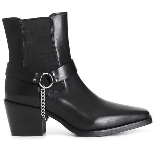 Texan ankle boots CafèNoir woman black leather chain