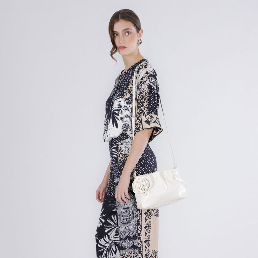 Handbag CafèNoir woman white rose insert