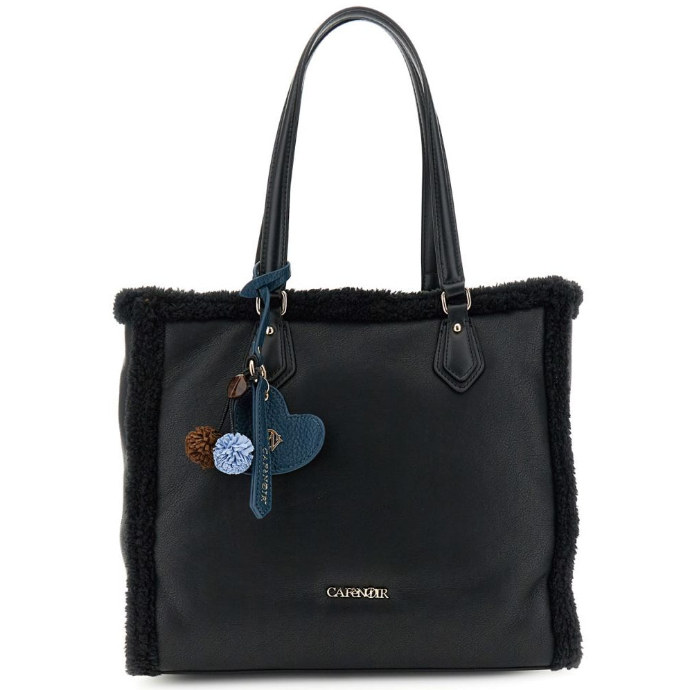 Borsa Tote CafèNoir donna effetto shearling nero