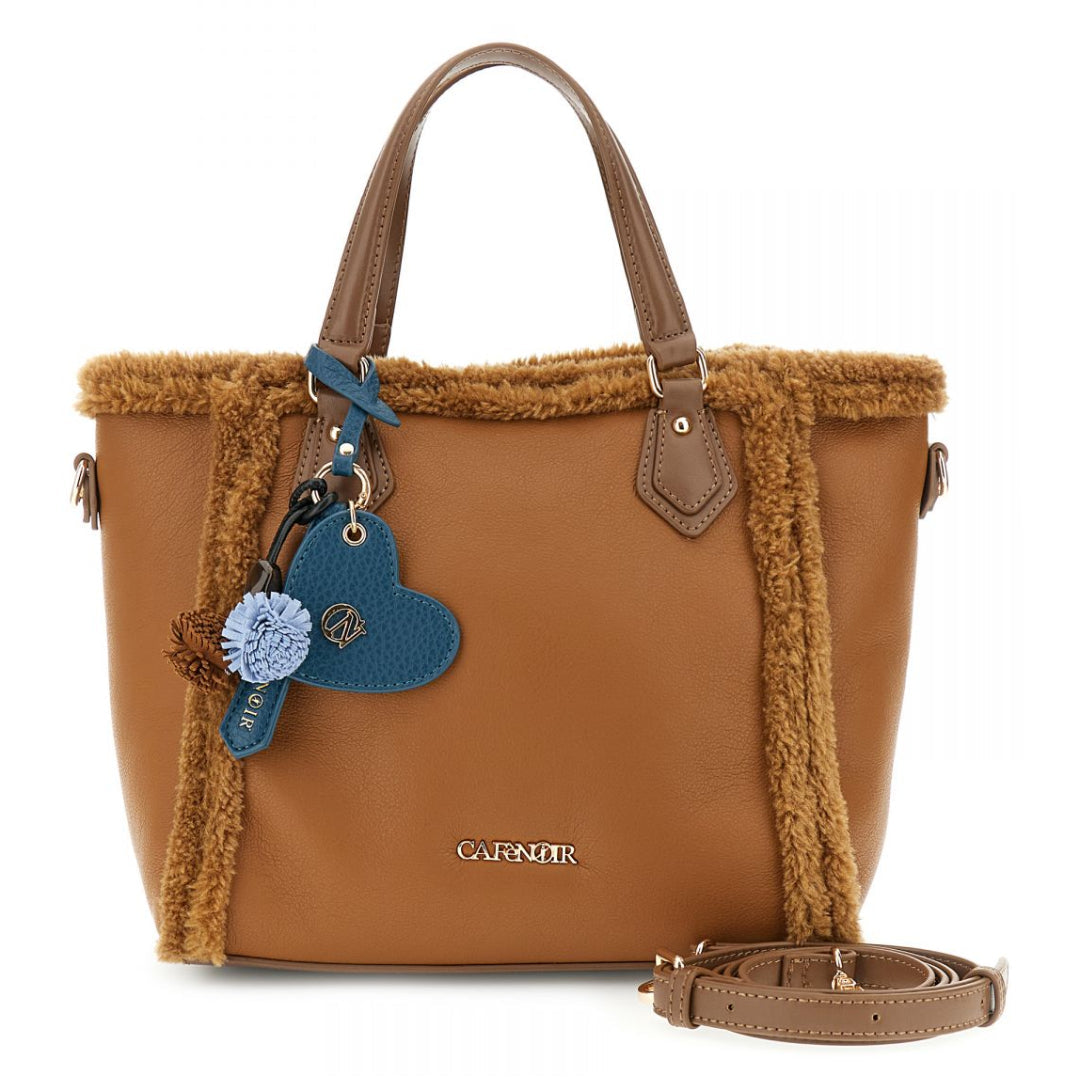 Borsa Tote CafèNoir donna effetto shearling marrone