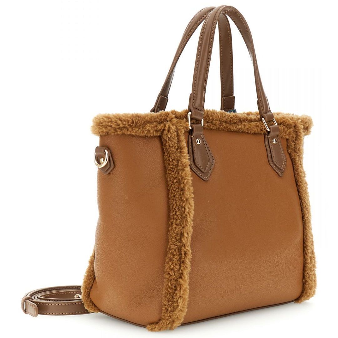 Borsa Tote CafèNoir donna effetto shearling marrone