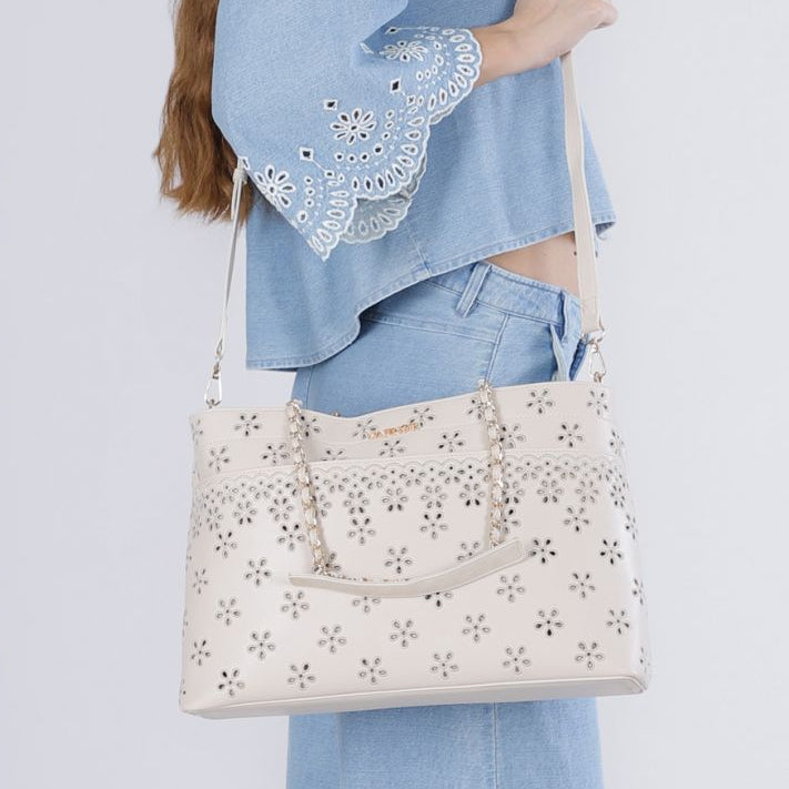 Medium bag CafèNoir beige flowers