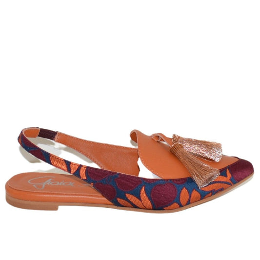 Slingback woman fabric and leather orange pattern colored