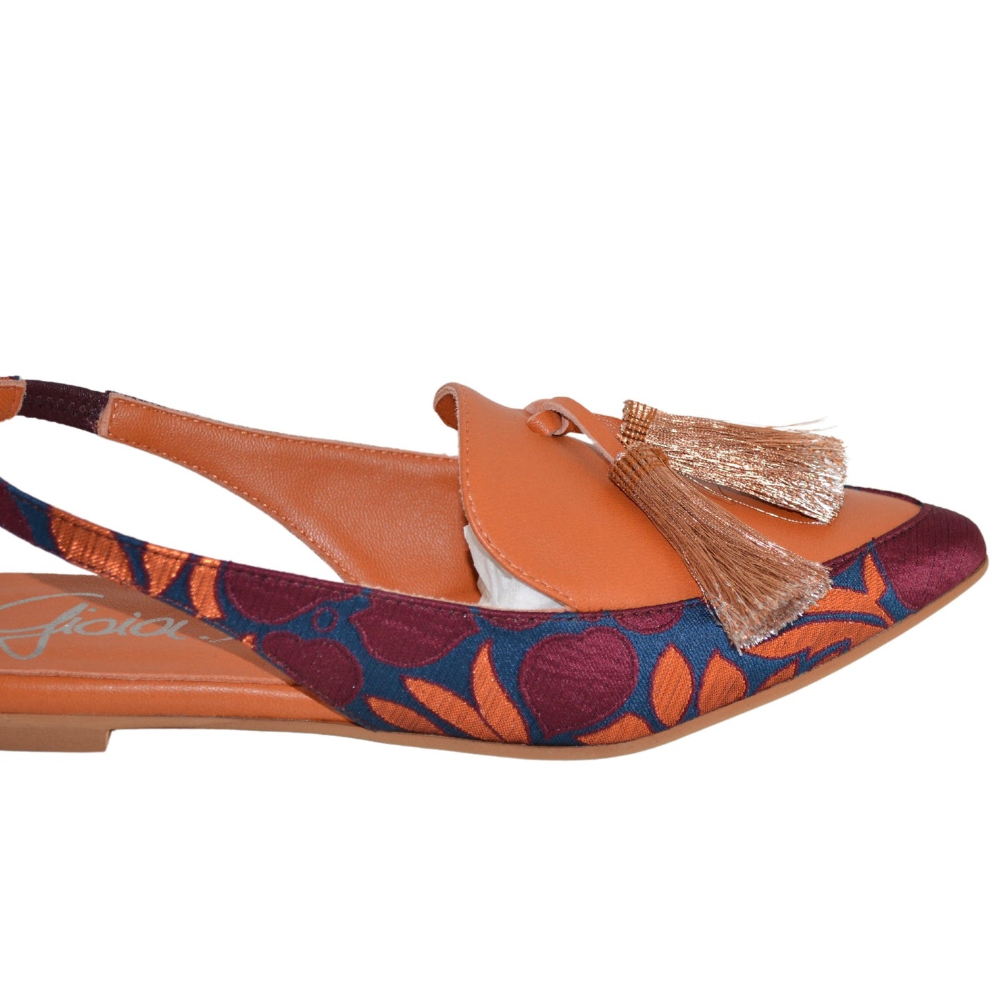 Slingback woman fabric and leather orange pattern colored