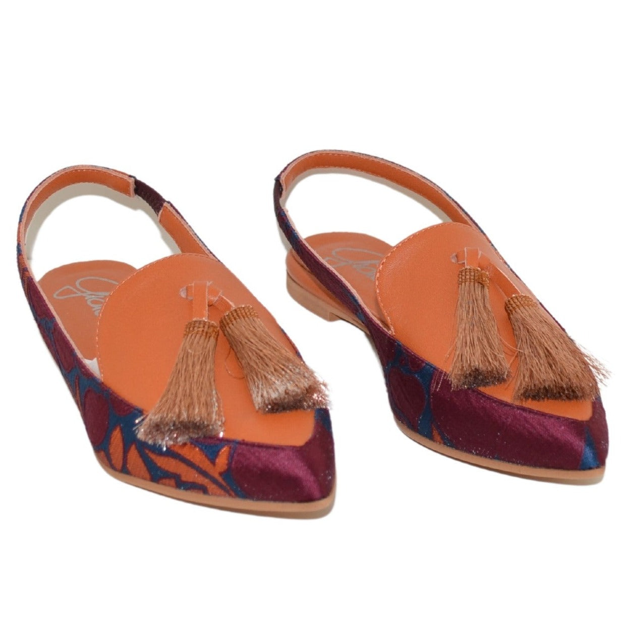 Slingback woman fabric and leather orange pattern colored