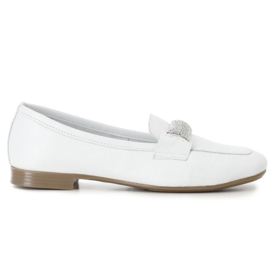 Loafer CafèNoir white leather diamond buckle