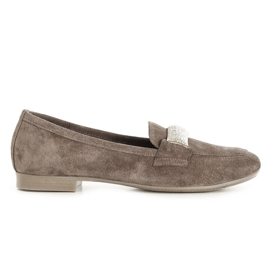 Loafer CafèNoir taupe suede leather diamond buckle