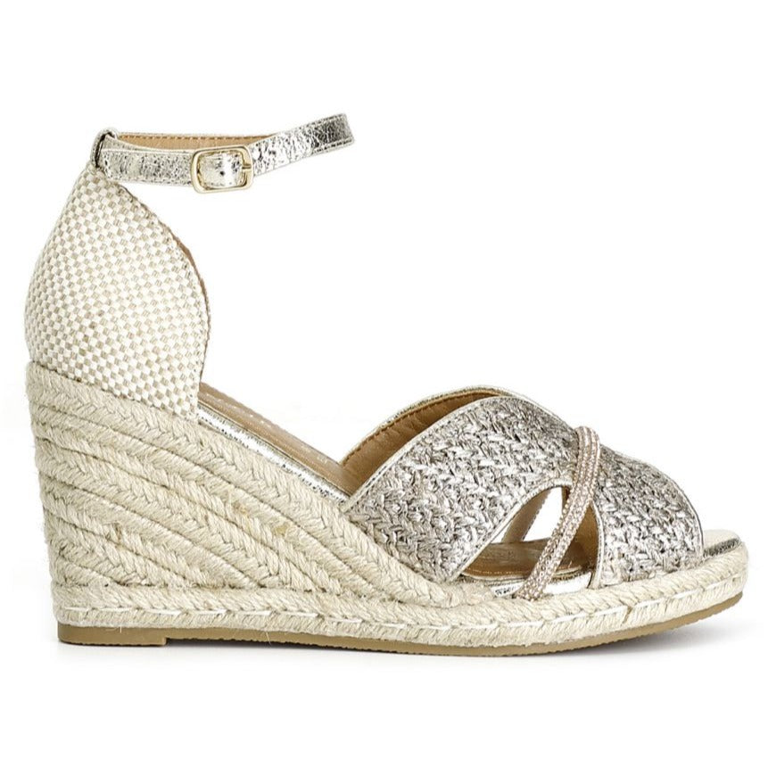 Sandals CafèNoir woman platinum rope wedge