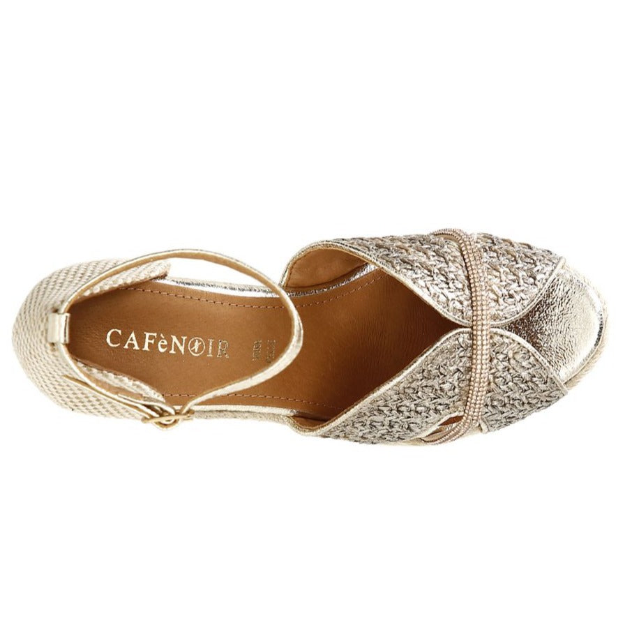 Sandals CafèNoir woman platinum rope wedge