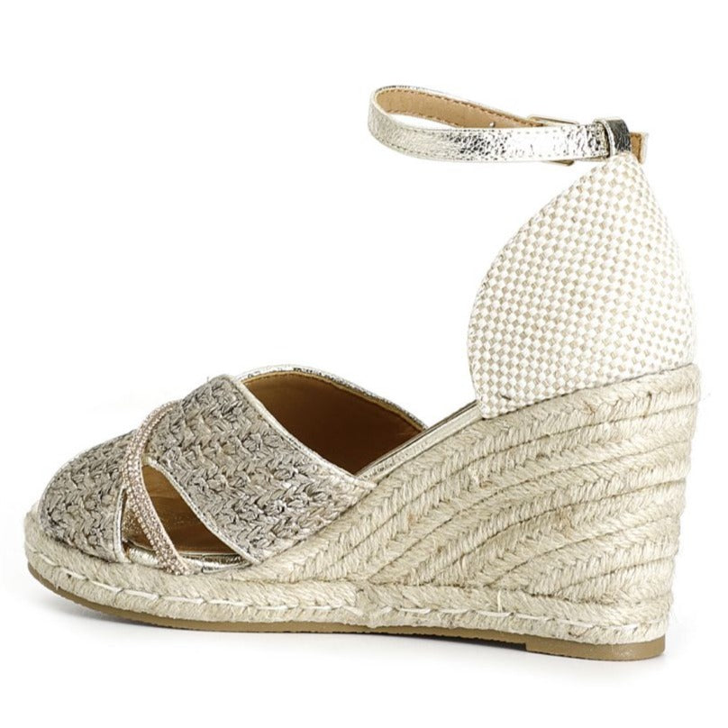 Sandali CafèNoir donna platino zeppa in corda