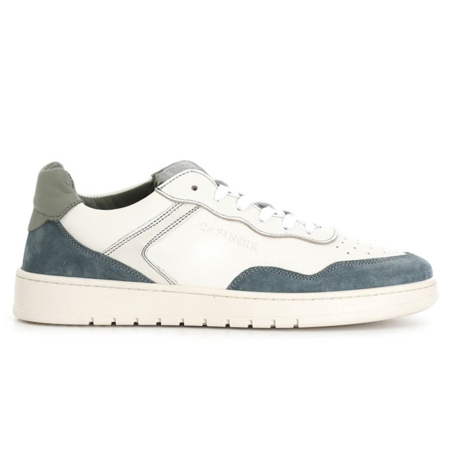 Sneakers CafèNoir uomo pelle bianco inserti camoscio verde